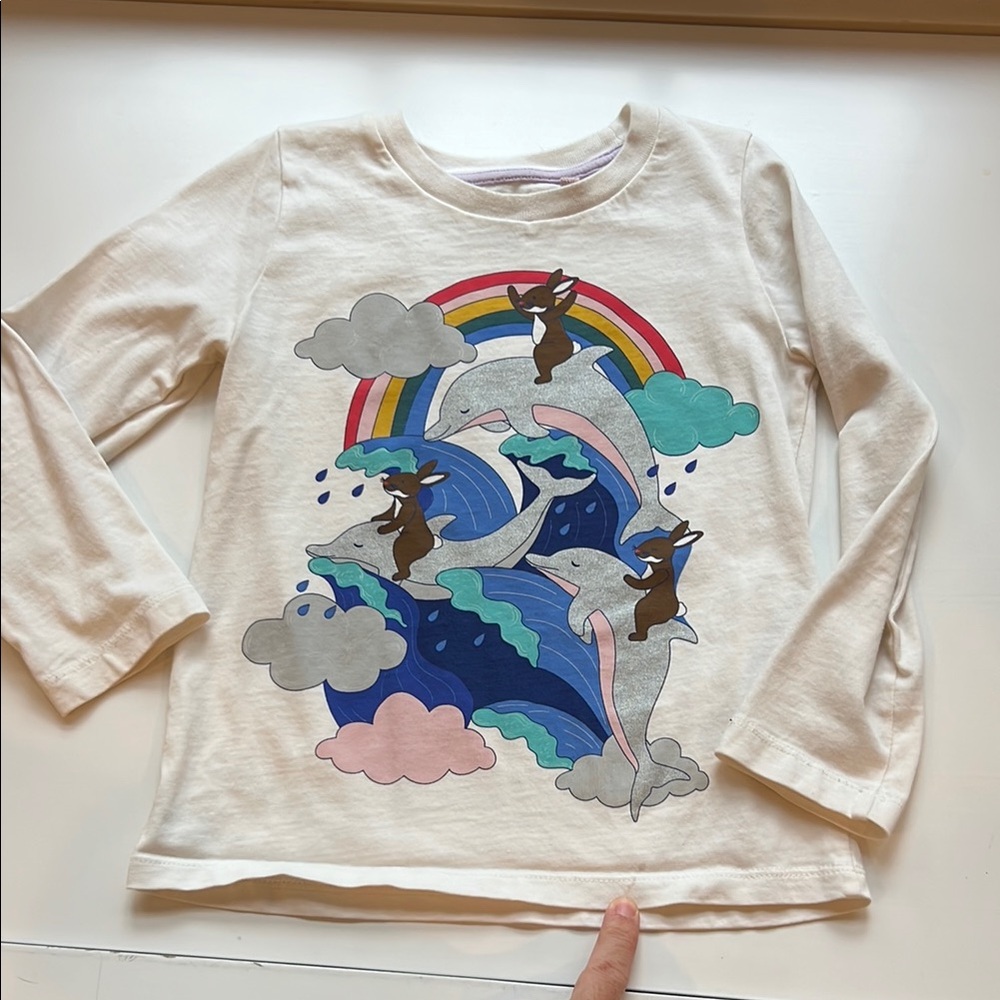 Kids Cream Dolphin Graphic Shirt